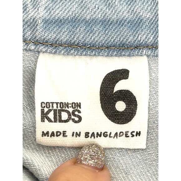 Cotton On Kids Girl Light Blue Denim Dress 6 Snap Buttons Short Sleeve Band Neck - Picture 3 of 16